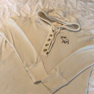 Abercrombie & Fitch cream hooded fleece shirt